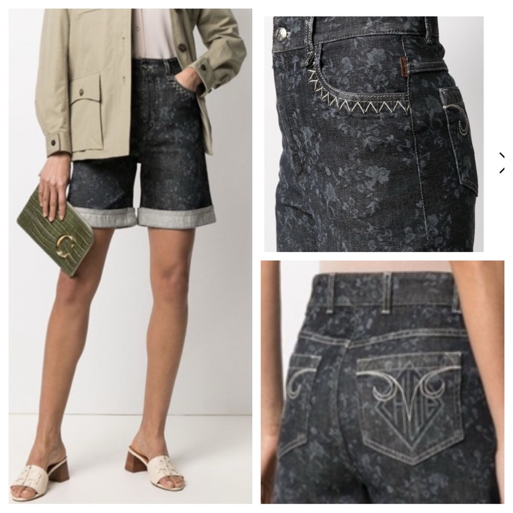 LIKE NEW Chloe East West High Rise Denim Jean Knee Bermuda Shorts 44 12 31 32 10